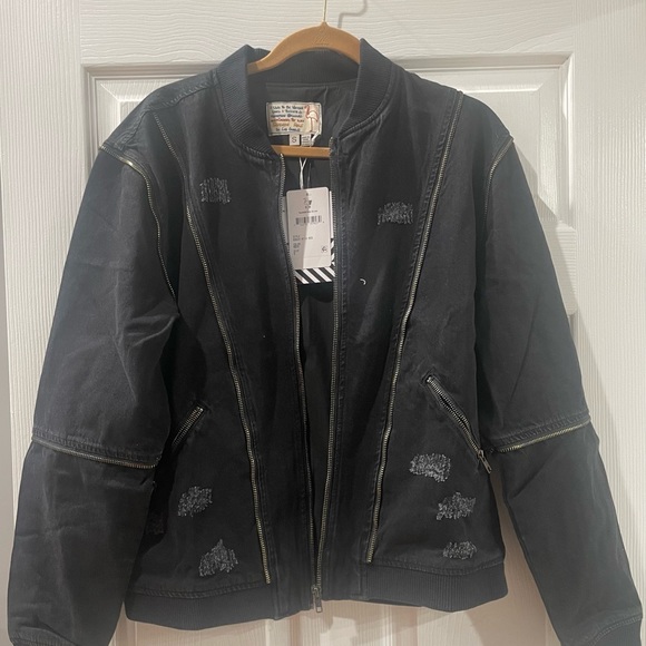 Sandrine rose black zipper bomber jacket size small - zippers, distressed NWT - Picture 3 of 7